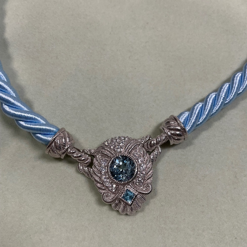 Judith Ripka Sterling Silver Blue Topaz Twisted Cord Pendant Necklace 17in